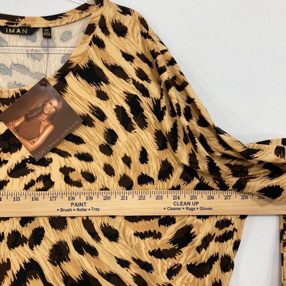 New IMAN size 3X Brown Leopard Print Stretch Knit Long Sleeve Blouse Comfy - Picture 6 of 11